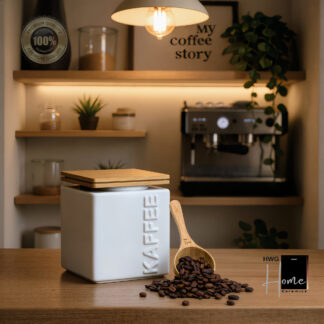 Premium Kaffeedose Weiß für 500g - 700g inkl. Messlöffel mit Bambusdeckel. Luftdicht, stapelbar