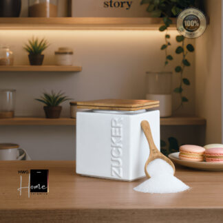 Premium Zuckerdose Weiß für 1kg inkl. Messlöffel mit Bambusdeckel. Luftdicht, stapelbar (Kopie)